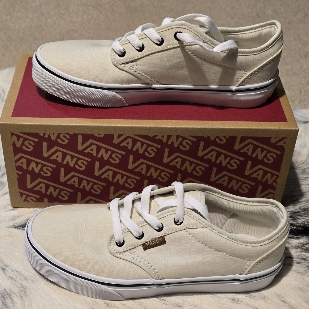 Vans Kids Cream Canvas Sneakers New Size 3